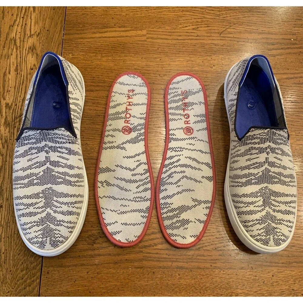 Rothy's Retired Rare Tiger Print Slip On Sneakers Shoes W10/EU 40.5/UK 7.5 Navy